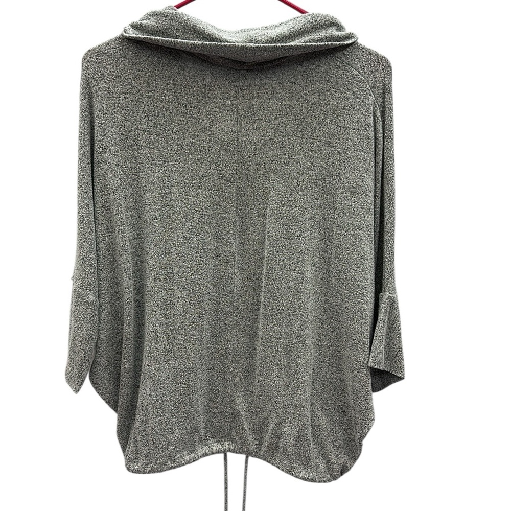 Heather Gray Cowl Neck Drawstring Waist 3 Quarter Batwing Sleeve Knit Top Size S - Picture 8 of 9